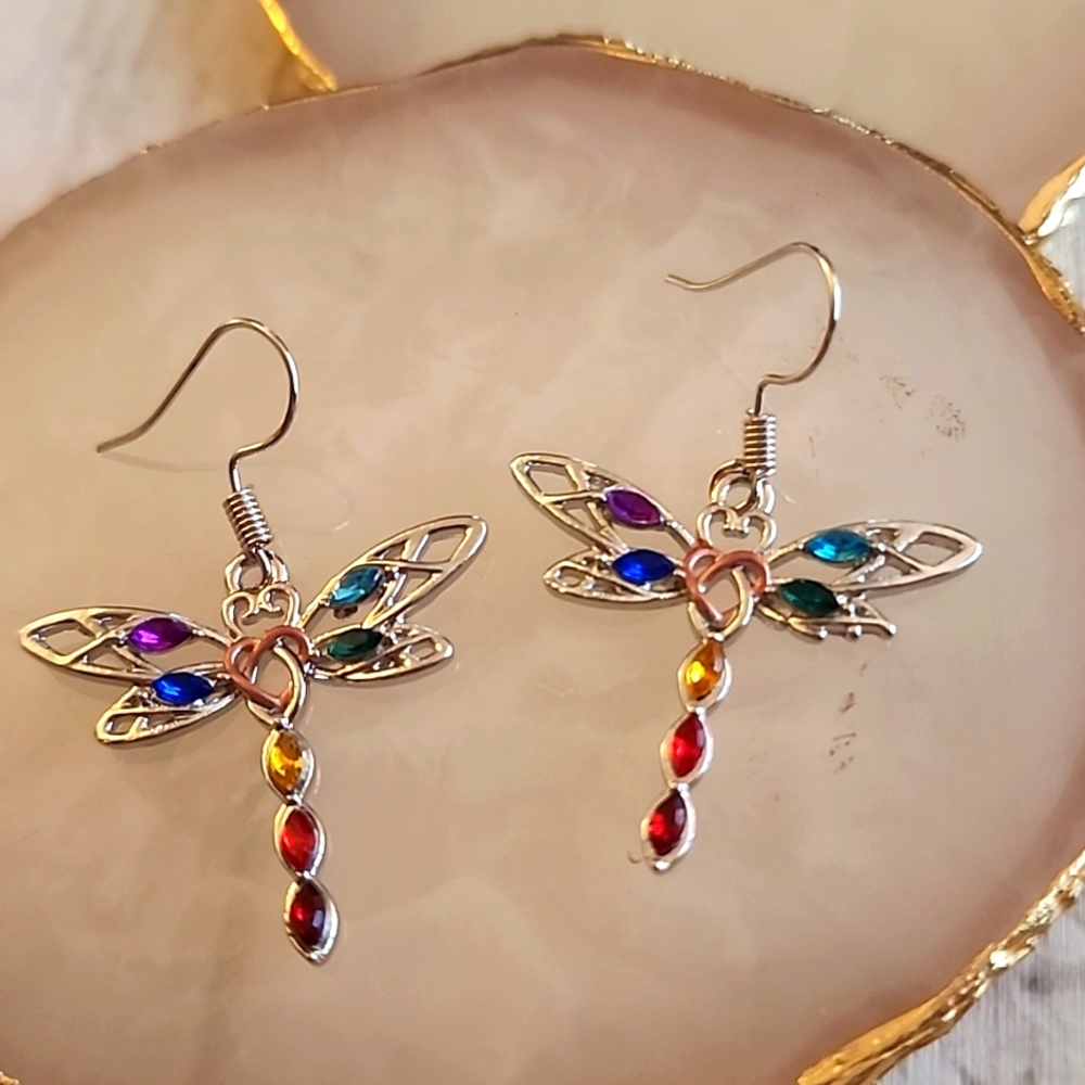 Dragonfly Earrings Multicolor Gems
